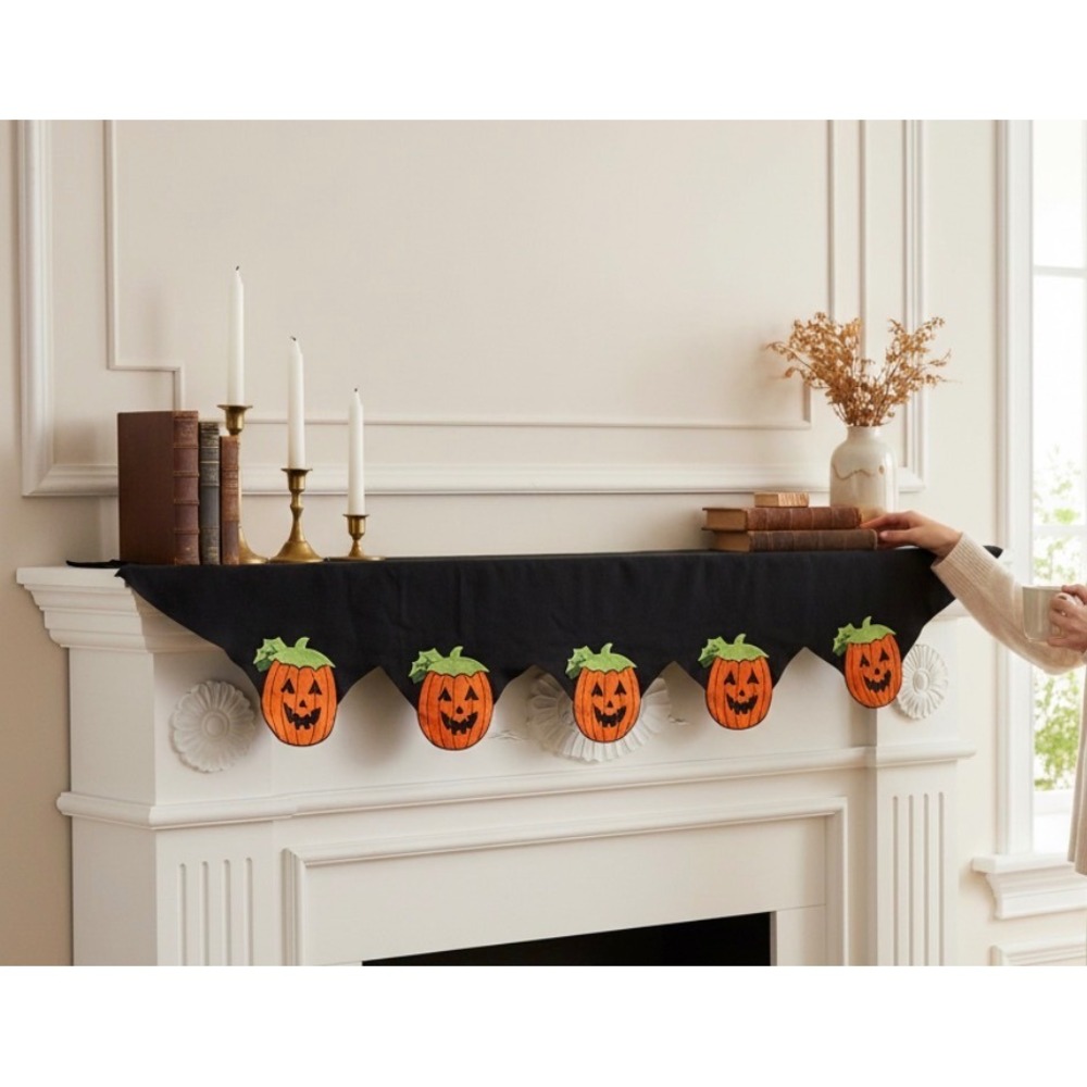 Lillian Vernon Halloween Mantle Scarf Wool Blend Pumpkin Jack O Lantern 89 Inch